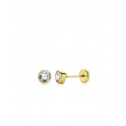 PENDIENTES BEBÉ/NIÑA ORO AMARILLO 18 KILATES CHATÓN CIRCONITA BLANCA 5 MM CIERRE TORNILLO