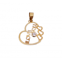 COLGANTE MUJER ORO AMARILLO 18 KILATES SILUETA CORAZÓN 15X15 MILÍMETROS FRASE LOVE YOU Y TRES CORAZONES ACABADO MATE CON CIRCONI