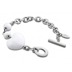 PULSERA MUJER LOTUS ACERO ESLABONES PIEDRA FORMA DE CORAZÓN BLANCO 25 MILÍMETROS Y DOS BOLAS BLANCAS 10 MILÍMETROS CIERRE PALANC