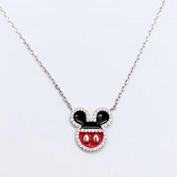 GARGANTILLA PLATA DE LEY 925 MICKY CON CIRCONITAS Y ESMALTE ROJO Y NEGRO LARGO 40 3 CENTIMETROS
