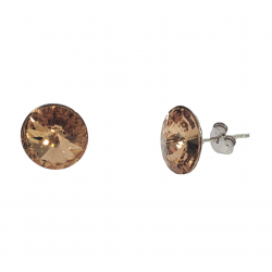 PENDIENTES MUJER PLATA DE LEY 925 REDONDOS 11X11 MILÍMETROS PIEDRA COLOR ÁMBAR CIERRE PRESIÓN