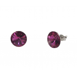 PENDIENTES MUJER PLATA DE LEY 925 REDONDOS 11X11 MILÍMETROS PIEDRA FUCSIA CIERRE PRESIÓN