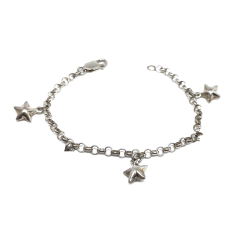 PULSERA PLATA ROLÓ 5 COLGANTES ESTRELLAS PLATA/ESMALTE AZUL LARGO 18.5 CM