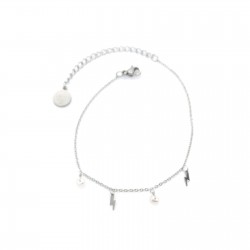 PULSERA MUJER ACERO LESTOR CON COLGANTES DOS RAYOS Y DOS PERLAS LARGO AJUSTABLE 18-23 CENTÍMETROS