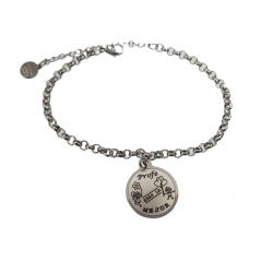 PULSERA MUJER ACERO LESTOR ESLABÓN ROLÓ CON CHAPA DE 20 MILÍMETROS CON DEBUJO Y FRASE - PROFE ERES LA MEJOR LARGO AJUSTABLE 20-2
