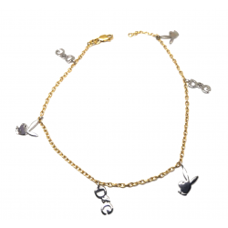 PULSERA ORO BICOLOR CON COLGANTES CONEJO Y DG