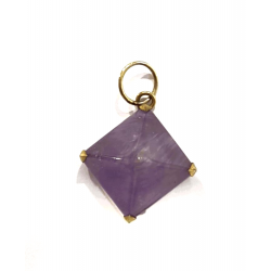 COLGANTE PLATA CHAPADO DORADO FORMA DE ROMBO PIEDRA NATURAL LILA ALTO ANILLA 25 MM