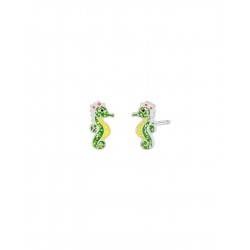 PENDIENTES MAREA GIRLS NIÑA D02401/AY CABALLITO DE MAR 5X10 MILÍMETROS PLATA DE LEY 925 RODIADA ESMALTE ROSA VERDE Y AMARILLO D