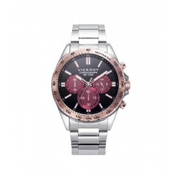 RELOJ VICEROY HOMBRE ANALÓGICO 43 MILÍMETROS BISEL IP ROSA ESFERA NEGRA Y GRANATE INDICADORES Y AGUJAS LUMINISCENTES CADENA AR