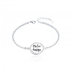 PULSERA MUJER PLATA DE LEY 925 CHAPA REDONDA 20 MILÍMETROS FRASE  MEJOR AMIGA  ESLABÓN FORZADO LARGO AJUSTABLE 18-21 CENTÍMETROS