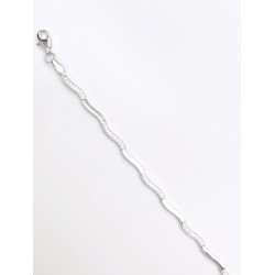PULSERA MUJER ORO BLANCO ESLABONES ONDAS LISO BRILLO Y CIRCONITAS LARGO