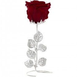 FIGURA ROSA ROJA PLATEADA 16 CENTÍMETROS HOJAS Y TALLO COLOR PLATA