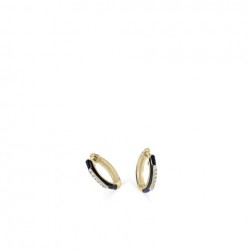PENDIENTES LINEARGENT PLATA DE LEY 925 CHAPADO DORADO ESMALTADO EN COLOR NEGRO CON CIRCONITAS BLANCAS DIÁMETRO 10 MILÍMETROS