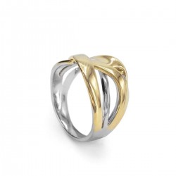 ANILLO LINEARGENT PLATA DE LEY 925 CHAPADO DORADO DISEÑO CUATRO BARRAS CRUZADAS ANCHO 15 MILÍMETROS