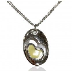COLLAR PLATA DE LEY 925 CIRCULO OVALADO CON CORAZÓN DOBLE MEDIDA 42 CENTÍMETROS 47 CENTÍMETROS DE LARGO