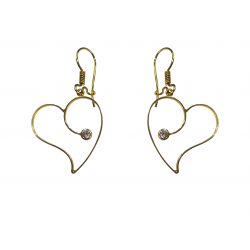 PENDIENTES LARGOS MUJER ORO AMARILLO 18 KILATES SILUETA CORAZÓN CON CIRCONITA BLANCA LARGO TOTAL 40 MILÍMETROS CIERRE GANCHO HIP