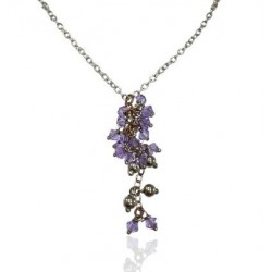 COLGANTE PLATA DE LEY 925 FLOR CON PIEDRAS LILAS CADENA 2 MILÍMETROS DE ANCHO 40 CENTÍMETROS DE LARGO COLGANTE 4 CENTÍMETROS DE