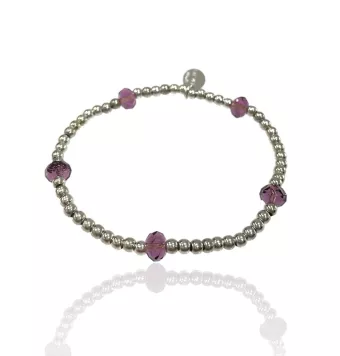 PULSERA LOTUS PLATA DE LEY 925 CON PIEDRAS LILAS ELASTICA
