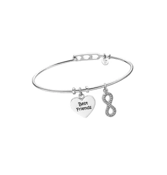 PULSERA ACERO LOTUS STYLE MUJER RÍGIDA CON DOS COLGANTES INFINITO Y CORAZÓN FRASE BEST FRIENDS
