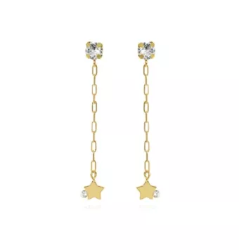 PENDIENTES LARGOS VICTORIA CRUZ PLATA DE LEY 925 CHAPADO DORADO CIRCONITA CON CADENA Y COLGANTE ESTRELLA. LARGO TOTAL 45 MILÍMET