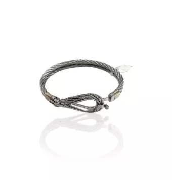 BRAZALETE CABLE DE ACERO Y ORO AMARILLO