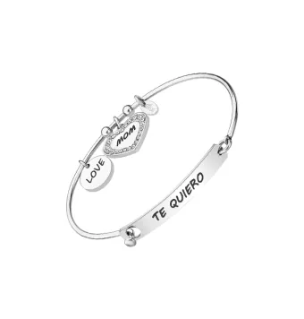 PULSERA LOTUS STYLE MILLENNIAL MUJER LS2017-2/4 ACERO RÍGIDA PLACA FRASE "TE QUIERO" CHARMS CHAPA "LOVE" Y CORAZÓN CIRCONITAS "M