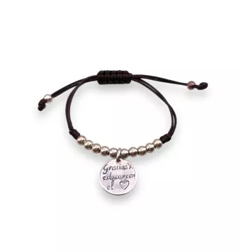 PULSERA PLATA DE LEY 925 CIRCULO GRACIAS POR EDUCARNOS CON  EL CORAZÓN 17 MILÍMETROS
