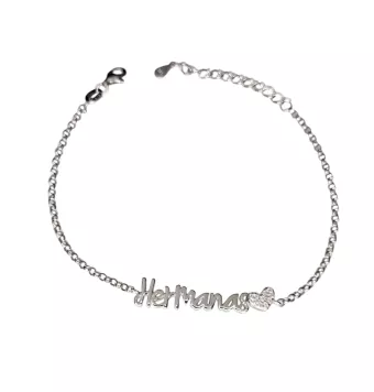 PULSERA MUJER PLATA DE LEY 925 HERMANAS CON CORAZÓN CIRCONITAS BLANCAS 6X30 MILÍMETROS LARGO AJUSTABLE 17-20 CENTÍMETROS CIERRE