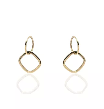 PENDIENTES MUJER ORO AMARILLO 18 KILATES AROS DOBLES TUBO REDONDO 1.2X16 MILÍMETROS ENTRELAZADOS CON FORMA ROMBO 2X18 MILÍMETROS