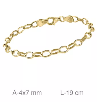 PULSERA MUJER PLATA DE LEY 925 CHAPADO EN DORADO ESLABONES FORMA OVALO 4X7 MILÍMETROS LARGO 19 CENTÍMETROS