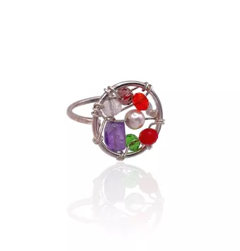 ANILLO MUJER PLATA DE LEY 925 PIEDRAS DE VARIOS COLORES Y PERLA 13 MILÍMETROS