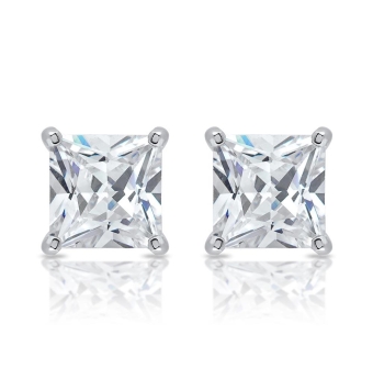PENDIENTES PLATA DE LEY 925 PIEDRA CUADRADA BLANCA 8X8 MILÍMETROS CUATRO GARRAS CIERRE PRESIÓN
