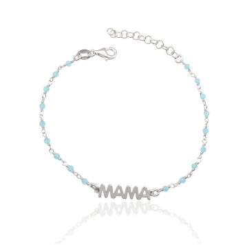 PULSERA MUJER PLATA DE LEY 925 MAMÁ ESLABÓN FORZADO CON BOLITAS FACETADAS AZULES LARGO AJUSTABLE 16-19 CENTÍMETROS CIERRE MOSQUE