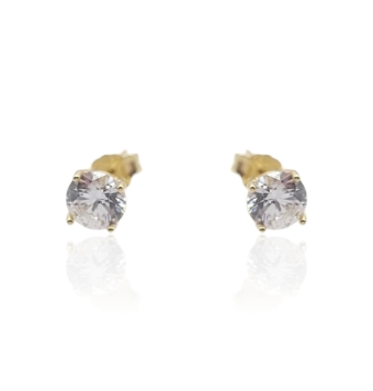 PENDIENTES ORO AMARILLO 18 KILATES CIRCONITA BLANCA 5 MILÍMETROS CUATRO GARRAS CIERRE PRESIÓN