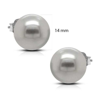 PENDIENTES DE PLATA CIERRE PRESION PERLA 14MM