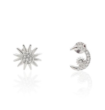 PENDIENTES DESIGUALES ATLÁNTIDA MUJER PLATA DE LEY 925 SOL 10X10 MILÍMETROS CIRCONITAS BLANCAS Y LUNA CIRCONITAS BLANCAS CIERRE