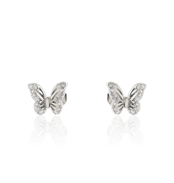 PENDIENTES MARIPOSA ATLÁNTIDA MUJER PLATA DE LEY 925 10X8 MILÍMETROS ALAS CALADAS CON CIRCONITAS BLANCAS CIERRE PRESIÓN