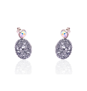 PENDIENTES MUJER PLATA DE LEY 925 OVALO NEGRO CON CIRCONITAS 25 MILÍMETROS Y PIEDRA MULTICOLOR 9 MILÍMETROS CIERRE PRESIÓN