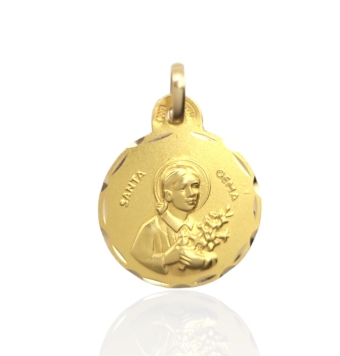 COLGANTE MEDALLA SANTA GEMA ORO AMARILLO 18 KILATES MATE/BRILLO 18 MILÍMETROS CERCO TALLADO