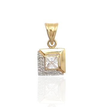 COLGANTE ORO BICOLOR 18 KILATES FORMA CUADRADA 8X8 MILÍMETROS MITAD ORO AMARILLO MITAD ORO BLANCO CON CIRCONITAS BLANCAS PIEDRA