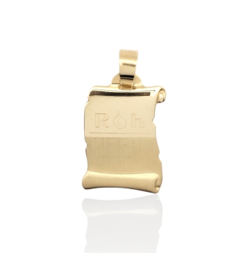 COLGANTE PERGAMINO ORO AMARILLO 18 KILATES R.H. MITAD MATE MITAD BRILLO 18X24 MILÍMETROS