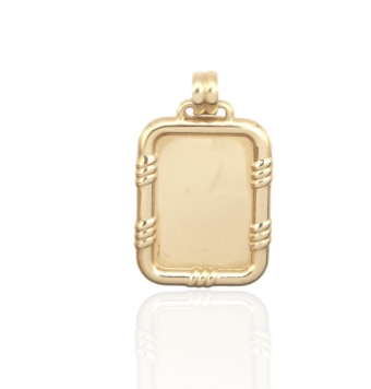 COLGANTE PLACA ORO AMARILLO 18 KILATES RECTANGULAR CERCO RELIEVE 21X27 MILÍMETROS