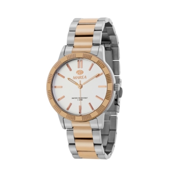 Reloj Marea mujer cadena acero chapado rosado parte central caja metal bisel chapado rosado esfera blanca