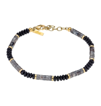 PULSERA LOTUS STYLE URBAN MAN HOMBRE LS2373-2/1 ACERO ABALORIOS DIFERENTES FORMAS NEGRO GRIS Y ACERO IP DORADO LARGO AJUSTABLE