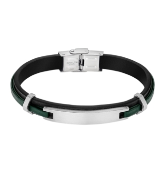 PULSERA LOTUS STYLE MEN BASIC HOMBRE LS2400-2/2 PIEL COLOR NEGRO Y VERDE CON PLACA ACERO LARGO 22.5 CENTÍMETROS