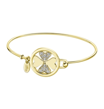 PULSERA LOTUS STYLE MILLENNIAL LS2119-2/1 MUJER ACERO RÍGIDA CHAPADO DORADO TRÉBOL LISO Y CIRCONITAS DIÁMETRO 6.4 CM