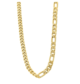 CADENA LOTUS STYLE LS2303-1/2 HOMBRE ACERO IP DORADO ESLABONES DESIGUALES BARBADA Y FÍGARO LARGO 50 CENTÍMETROS