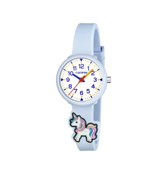 RELOJ CALYPSO ANALÓGICO NIÑA CAJA RESINA AZUL 29 MILÍMETROS ESFERA BLANCA CON DÍGITOS AZULES CORREA DE SILICONA AZUL CON DETALL