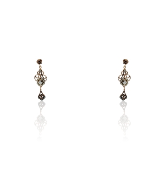 PENDIENTES LARGOS DE PLATA CHAPADO ROSE CON PERLAS BLANCAS Y CRISTAL DE SWAROSKI