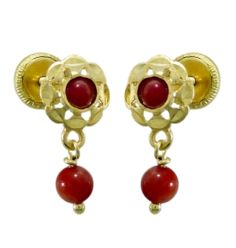 PENDIENTES ARQUILLO BOLA CORAL CIERRE TORNILLO ORO AMARILLO 18 KILATES
